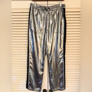 NWOT RAG & BONE SILVER FOIL & BLACK STRIPE JOGGERS SIZE MEDIUM ORIG $285